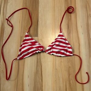 Red and White Striped reversible Bikini Top